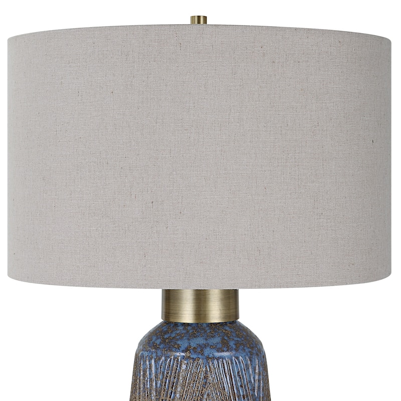 Embossed Ceramic Table Lamp with Drum Shade - 29"