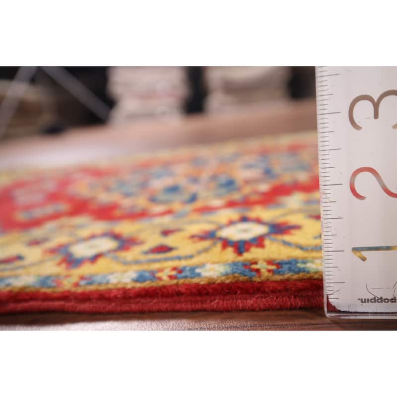 Geometric Red Kazak Oriental Accent Rug Hand-Knotted Wool Carpet - 2'0" x 3'0"