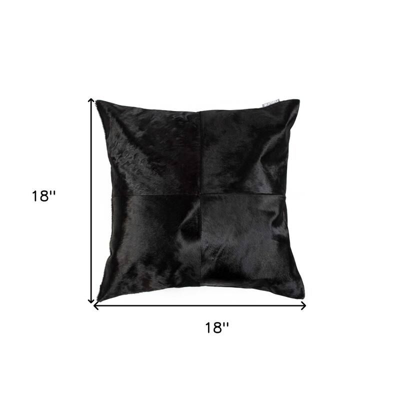 18" Black Cowhide Throw Pillow