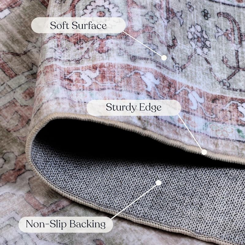Delara Machine Washable Area Rug, Soft & Durable, Non-Slip Backing, Eco- Friendly GRS certified.