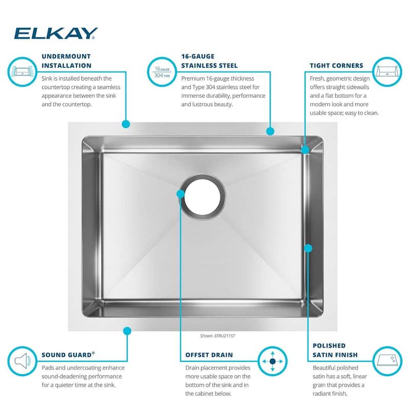 Elkay Crosstown Workstation Stainless Steel, 25-1/2" x 18-1/2" x 9" Single Bowl Undermount Sink Kit