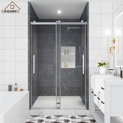 CASAINC 48 or 60 in. W x 76 in. H Double Sliding Frameless Shower Door
