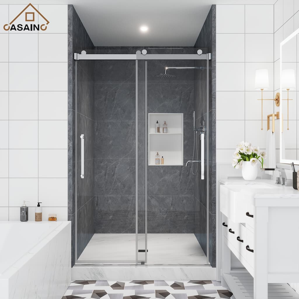 CASAINC 48 or 60 in. W x 76 in. H Double Sliding Frameless Shower Door