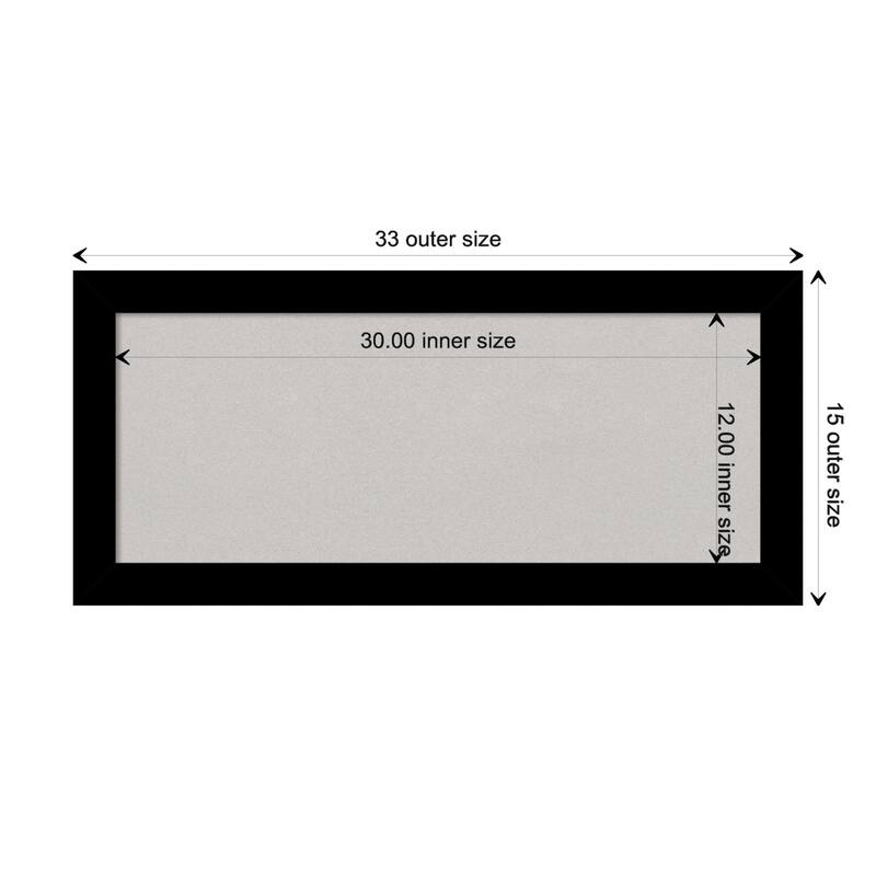 Basic Narrow Wood Framed Grey Corkboard Bulletin Board - Basic Black Narrow - Board Size 30x12