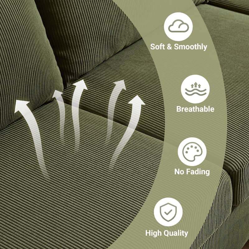 HOOOWOOO Modern Polyester Convertible Chaise Sofa with Metal Legs for Living Room