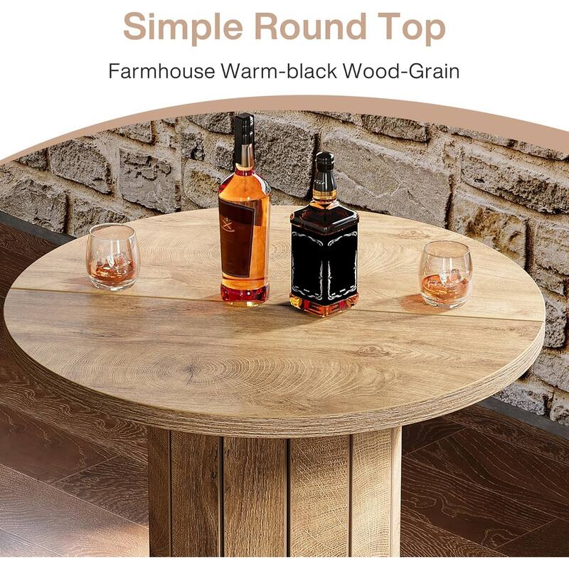 39.4 Inches Wood Round Bar Table, Bistro Pub Table with Metal Ring Footrest