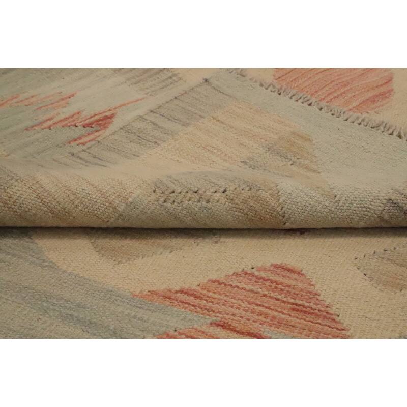 Hand Woven Oriental 100% Wool Carpet Southwestern Tribal Beige & Ivories Kilim Area Rug - 9' 7'' X 6' 10''