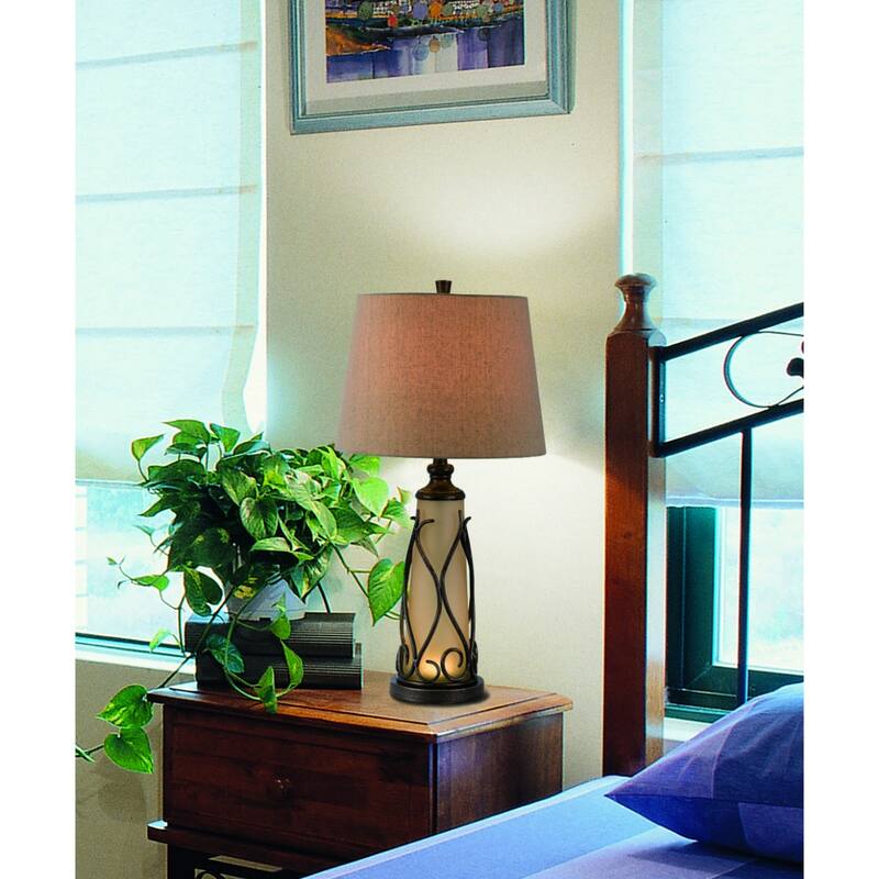 Brown Metal Two Light Table Lamp with Empire Shade and 72-inch Cord - 15" x 15" x 29.50"