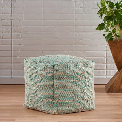 Abella Handcrafted Boho Fabric Cube Pouf by Christopher Knight Home