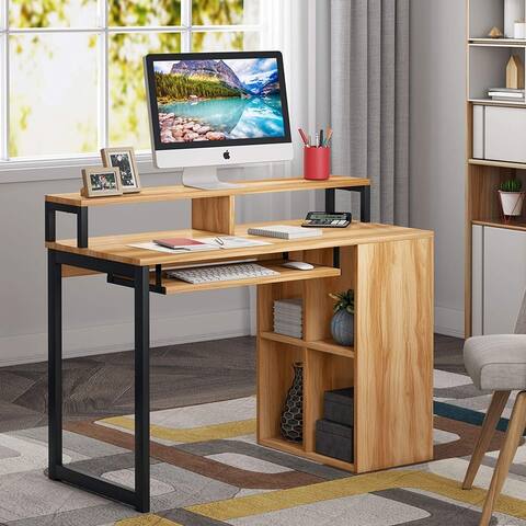 Large L-Shaped Wood Computer PC Gaming Desk with Monitor Stand