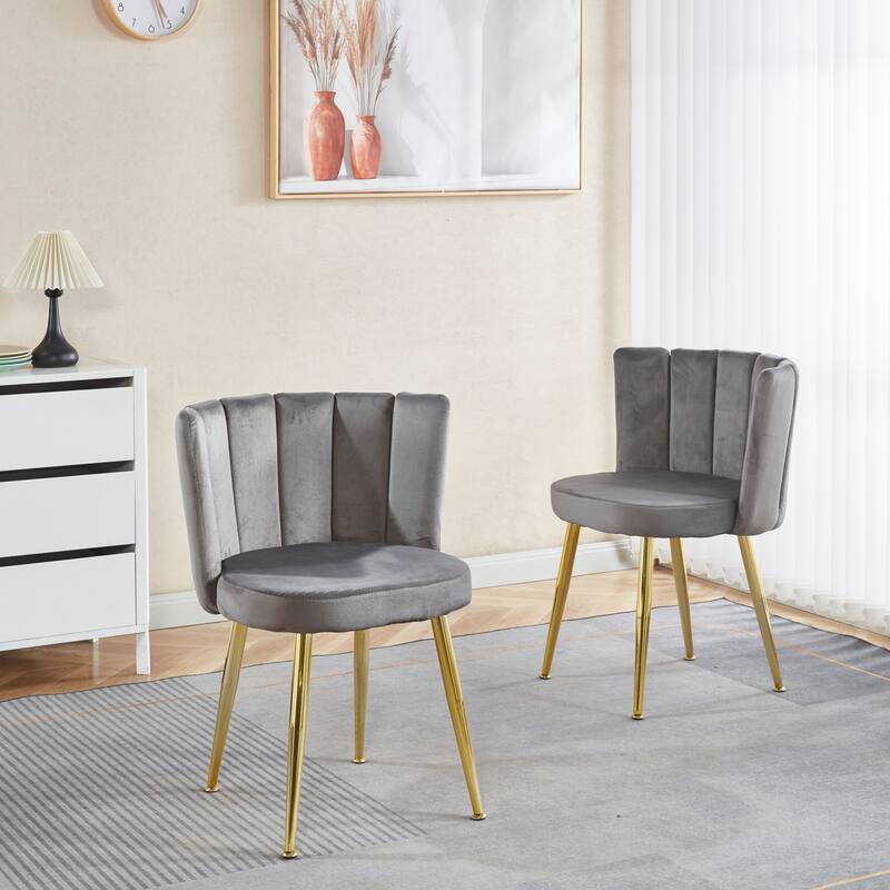 Modern Velvet Dining Chair Set of 2, with Iron Tube Golden Legs and Comfortable Backrest - Grey