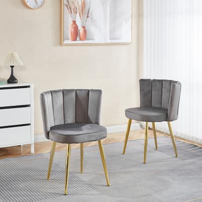 Modern dining chair(set of 2 ) with iron tube golden color legs, velvet and comfortable backrest