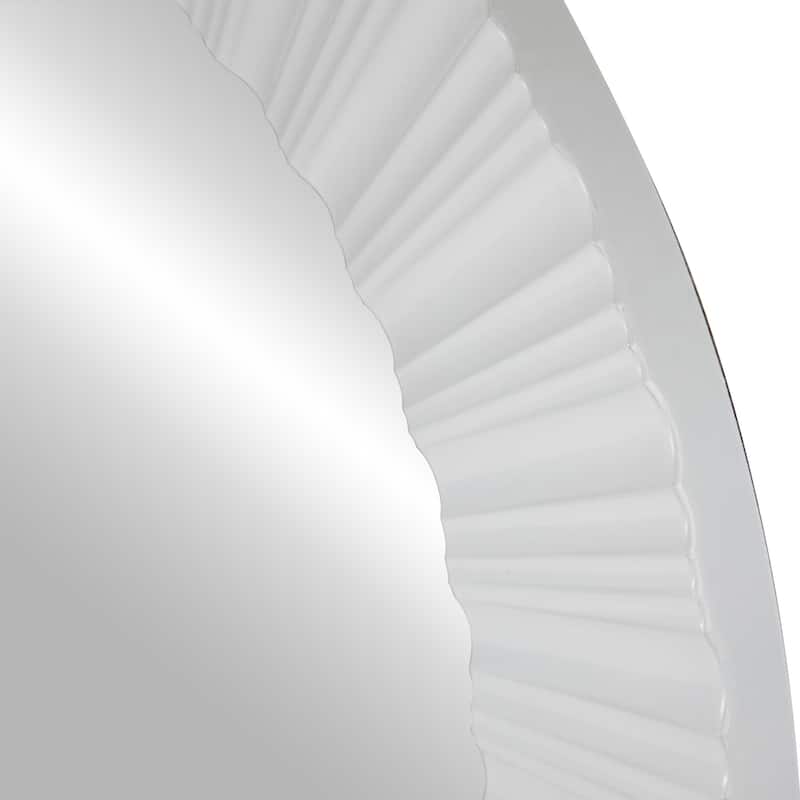20" White Fluted Waves Round Wall Mirror