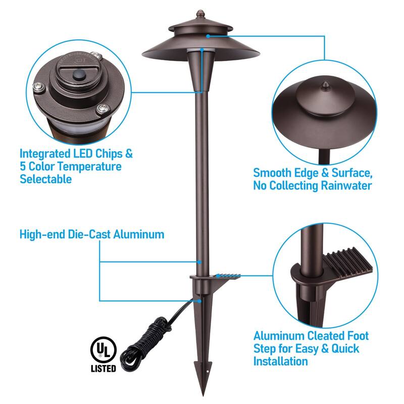 6 Pack 5CCT LED Landscape Pathway Lights, Double Layer