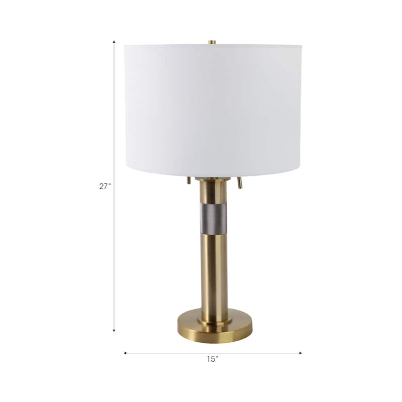Metal Fabric Table Lamp Drum Shade Modern Glam Living Room - 27" Gold - 15" x 15" x 25"