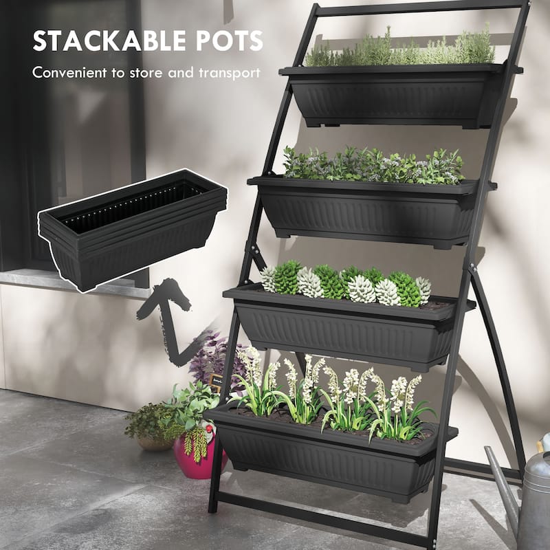 Outsunny Raised Garden Bed, 4 Tier Vertical Garden Planter Set for Indoor or Outdoor, 4 Outdoor Planter Boxes with Stand