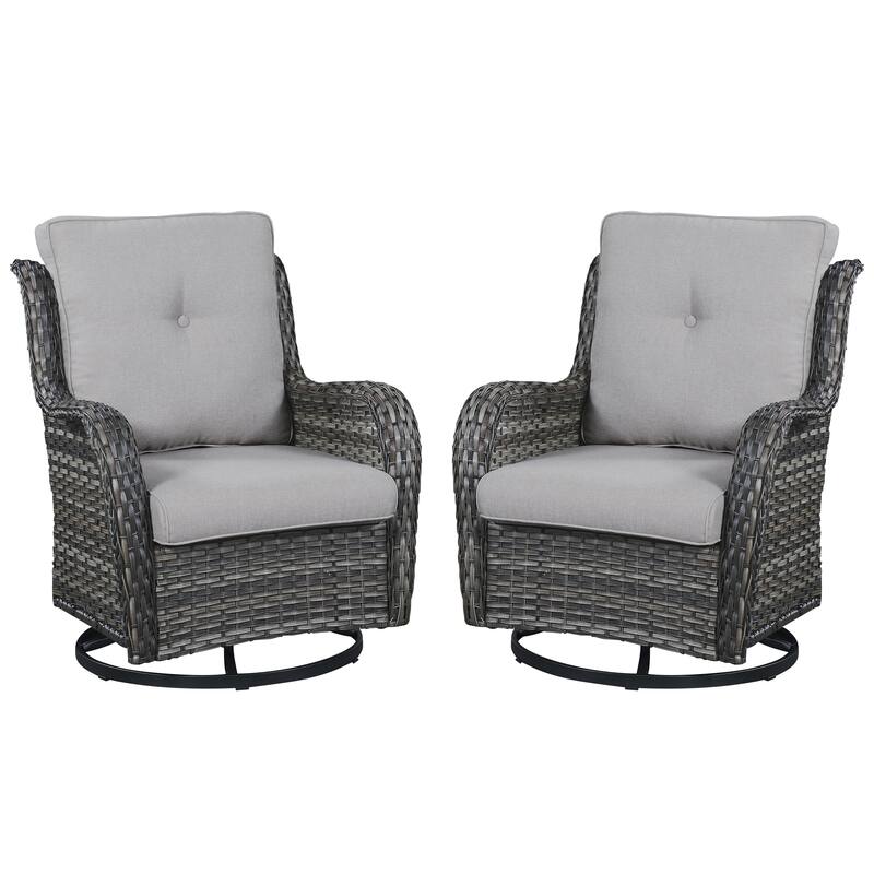 Pocassy Outdoor Wicker Glider Swivel Club Chairs (Set of 2)