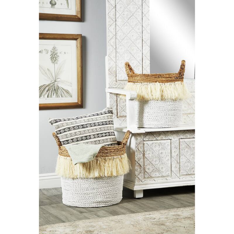 Dried Plant Handmade Storage Basket - Set of 2 White - CosmoLiving by Cosmopolitan