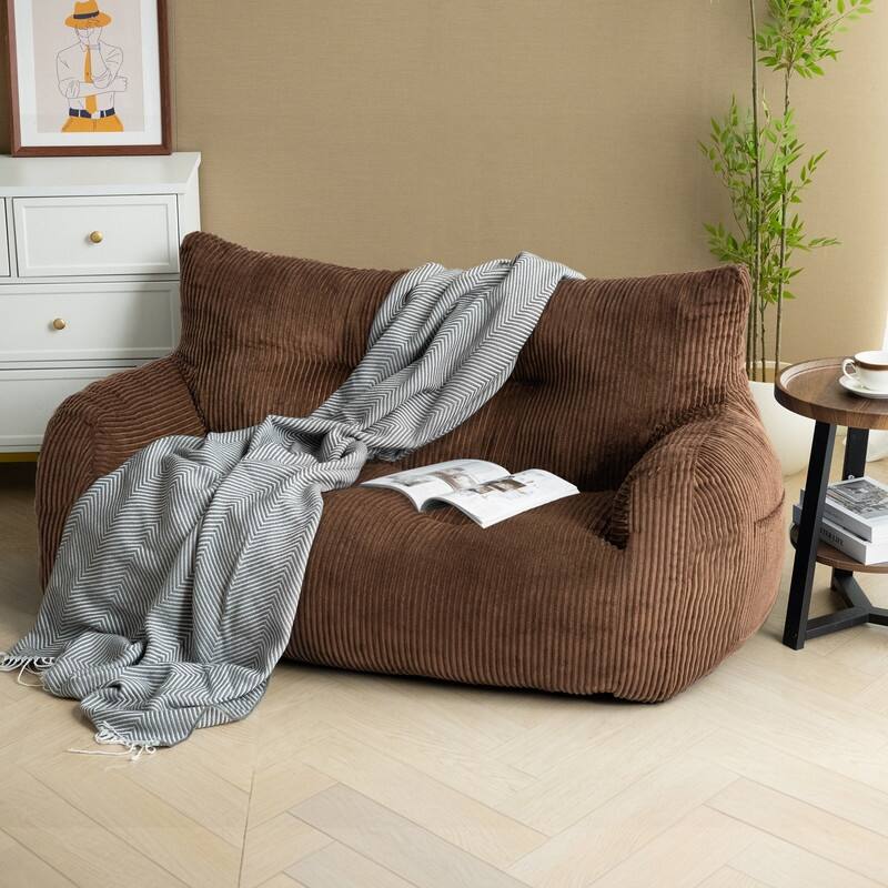 Pamapic Bean Bag Chair, Double Seater Corduroy Lazy Sofa - Brown