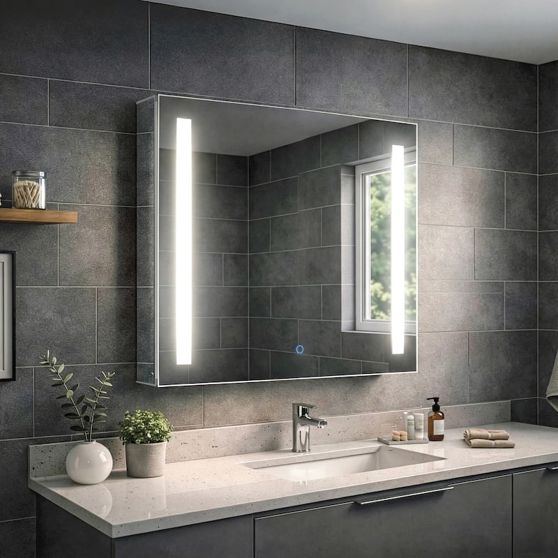 Bathroom Medicine Cabinet, Aluminum, Recessed/Surface Mount, Mirrored Interior w/LED - 24 x 24