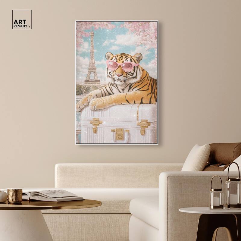 Tiger Luggage Paris Canvas by Art Remedy