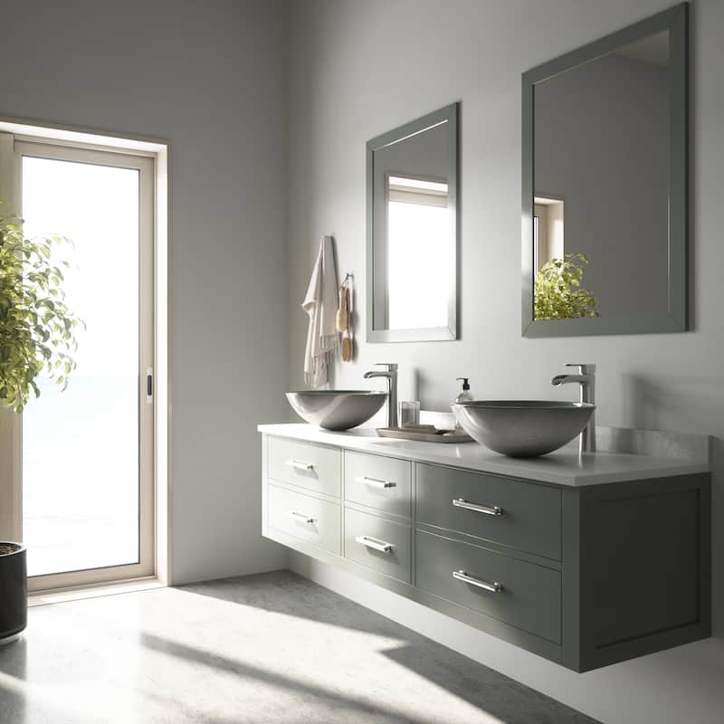 VIGO Giovanni 17"L x 17"W Glass Vessel Sink and Niko 11"H Faucet Set