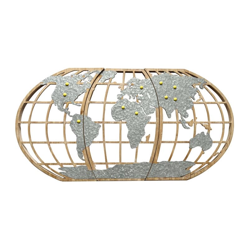 Marquett Wood & Metal Magnetic Pin World Map Wall Art - 18"H x 51"W x 1"D