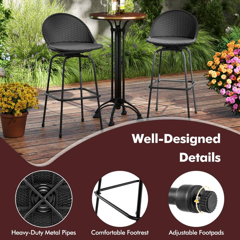 Gymax Rattan Swivel Barstools Set of 2 w/ Curved Back & Heavy-Duty