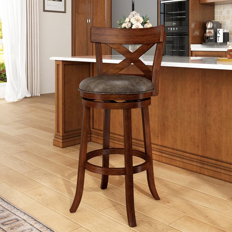 26"/30" Counter Height Bar Stools, Kitchen Wooden Swivel Bar Chairs with Back - Single - 30''Dark Cherry & Fondant