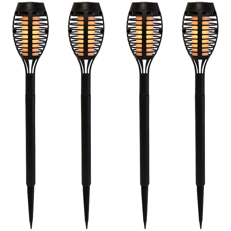 Set of 4 Black Solar Powered LED Pathway Markers 19.75"