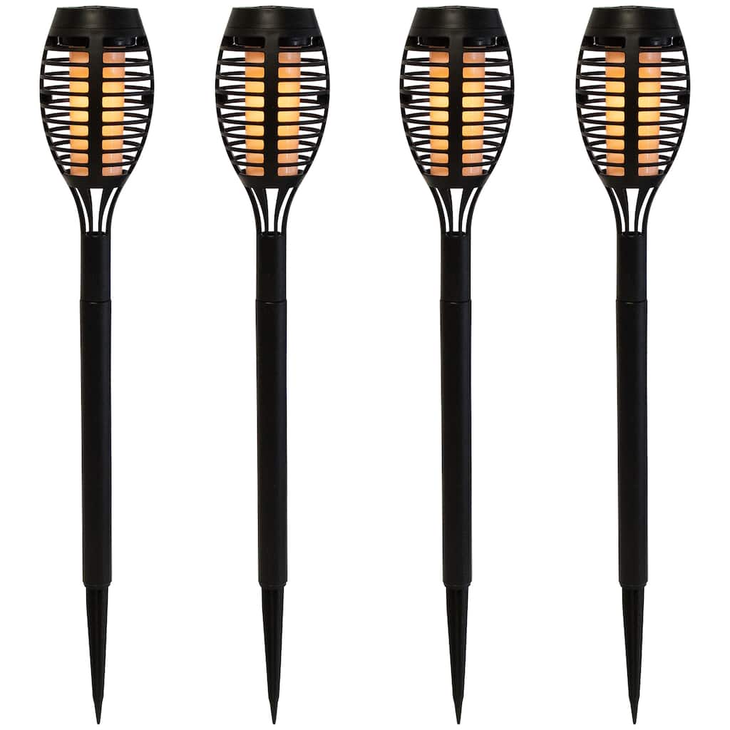 Set of 4 Black Solar Powered LED Pathway Markers 19.75"