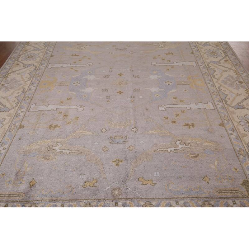 Earth Tone Oushak Indian Area Rug Handmade Transitional Wool Carpet - 8'0"x 9'9"