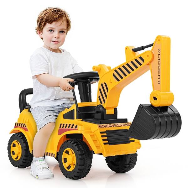 slide 2 of 10, Gymax Kids Ride on Excavator w/ Adjustable Shovel Anti-Tipping Block Yellow - Assembly Required - Kids