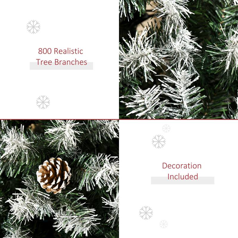 HOMCOM Unlit Snow-Dusted Tree - Realistic Branches, Pine Cones - Green