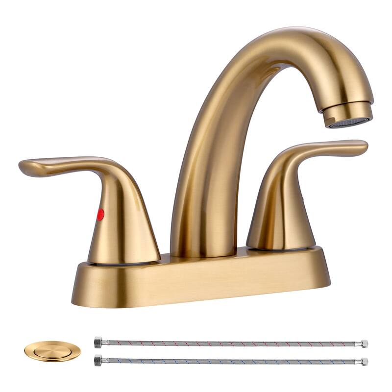 WOWOW 4 in. Centerset Double Handle High Arc Bathroom Sink Faucet - Brushed Gold