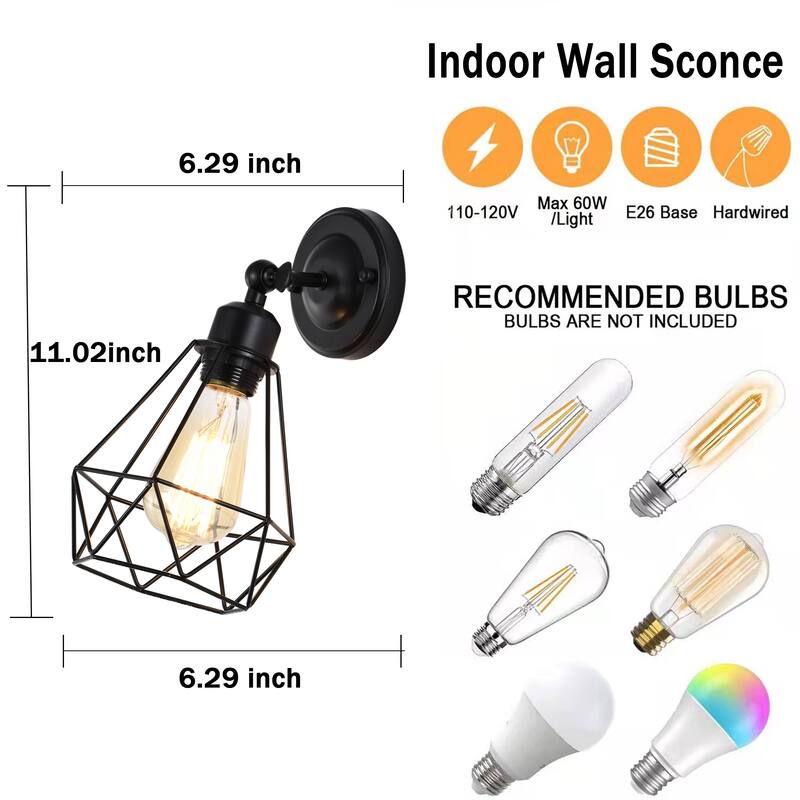 Adjustable Industrial Wall Sconces Indoor Wall Light Fixture Set of 2