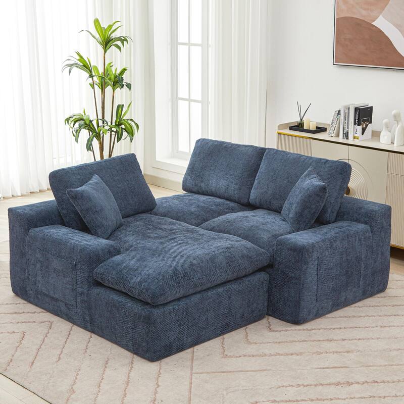 L-Shape Cloud Sectional Sofa with Chaise, Chenille Modular Boneless Upholstered Couche, Full-Compressed Sofa with Side Pockets