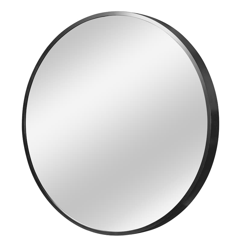 HomeRoots 20" Black Aluminum Round Framed Accent Mirror - 20.00 in. x 20.00 in. x 1.10 in.