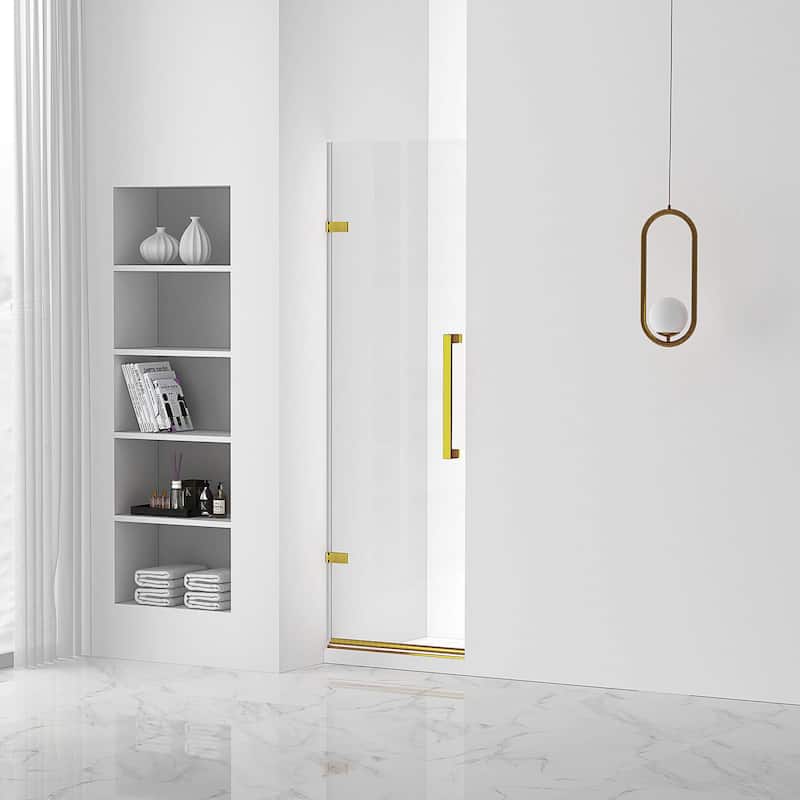Fine Fixtures Hinged Clear Frameless Glass Shower Door Enclosure