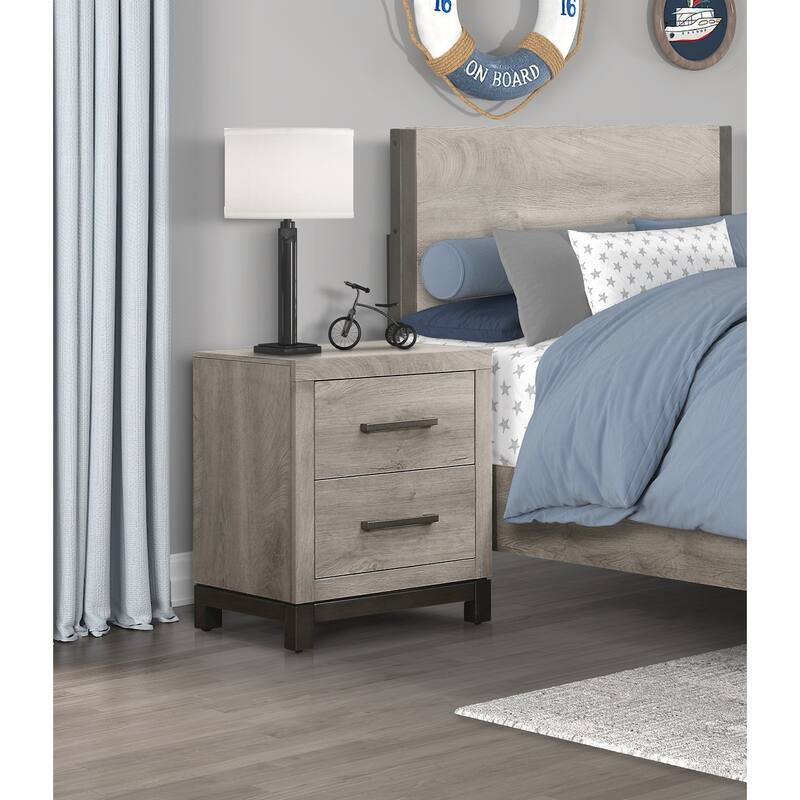 Attractive 1pc Nightstand of 2x Drawers Metal Bar Hardware Premium Melamine Board Wooden Bedroom Furniture