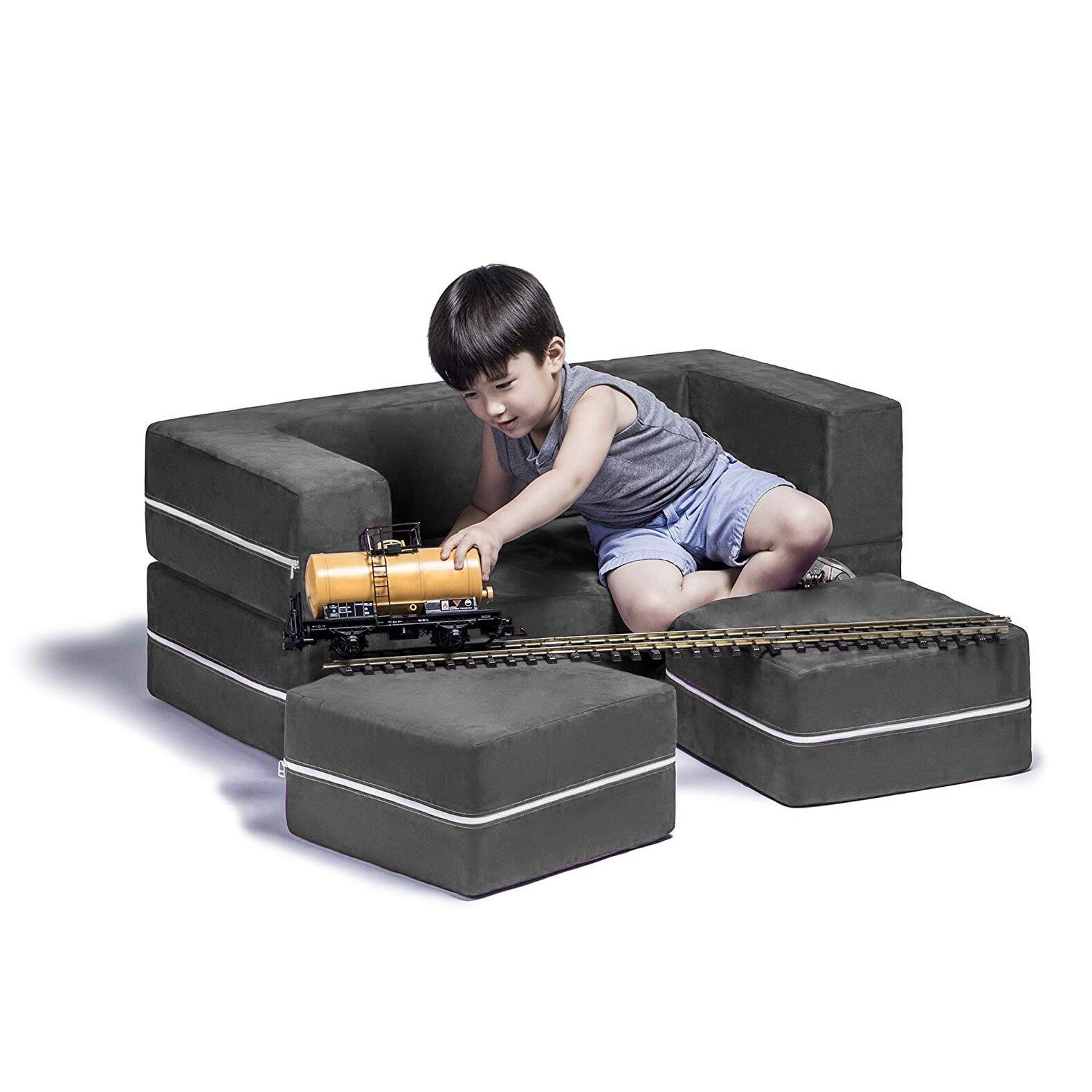 Jaxx Zipline Modular Kids Loveseat with Ottomans On Sale Bed