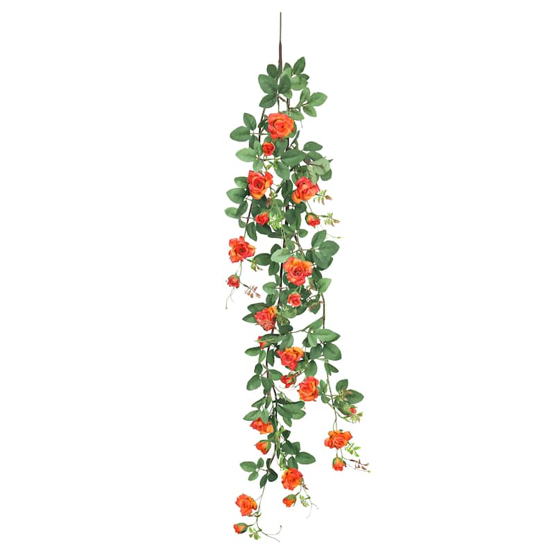 Orange Artificial Tea Rose Flower Stem Hanging Spray 48in - 48" L x 7" W x 5" DP