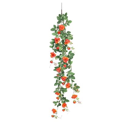 Orange Artificial Tea Rose Flower Stem Hanging Spray 48in - 48" L x 7" W x 5" DP