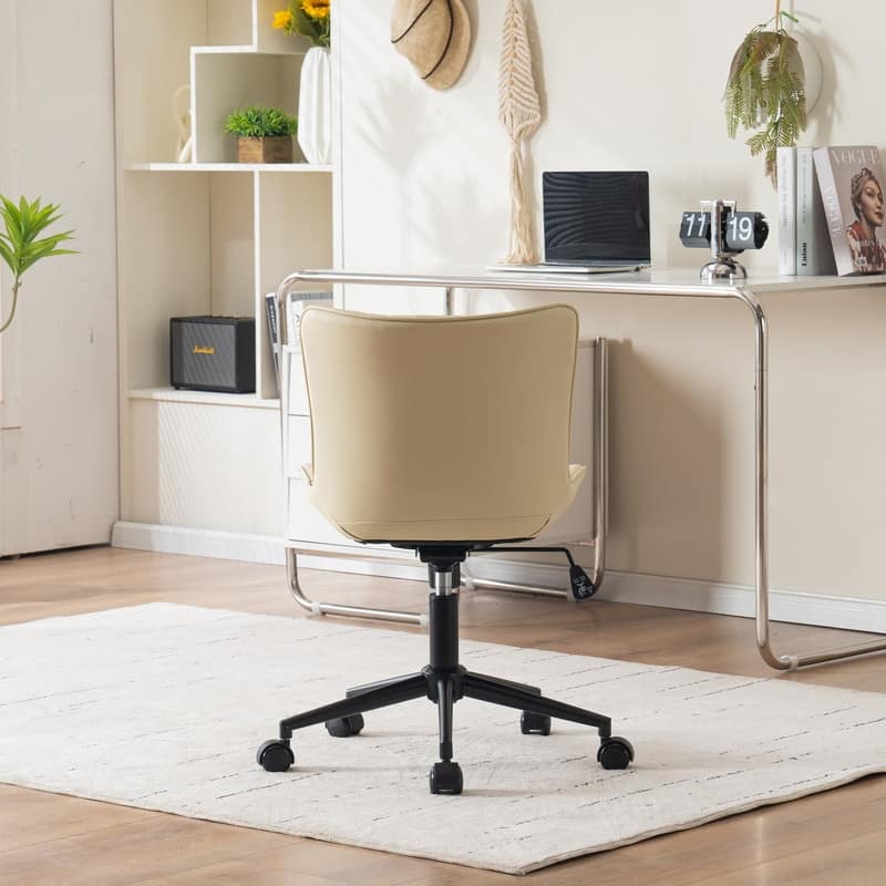 Modern Office Chair, Faux Leather Padded Desk Chair with Back, Wheels