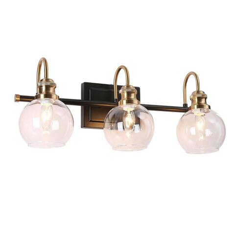 Modern Black Gold 3-Light Bathroom Vanity Lights with Clear Glass Shades - 22" L x 7" W x 9" H