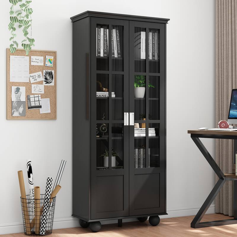 Media Storage Cabinet Acrylic GlassDoor Bookcase Kitchen Buffet Office