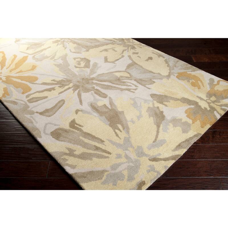 Handmade Putty Transitional Floral Wool Area Rug