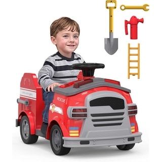 EROMMY 12V Ride On Fire Truck for Kids with Remote, Battery Powered Electric Vehicle with Siren, Lights, Firefighter Tools