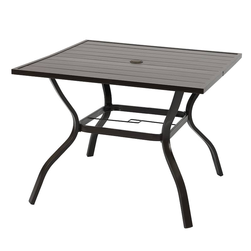 Aoodor Patio Metal Dining Table with Adjustable Umbrella Hole - Brown - 38"L x 38"W x 28.4"H