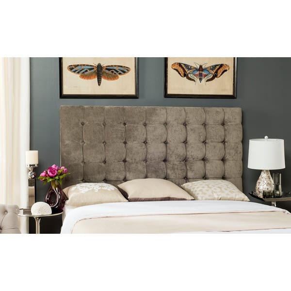SAFAVIEH Lamar Greige Velvet Upholstered Tufted Headboard (King) Bed